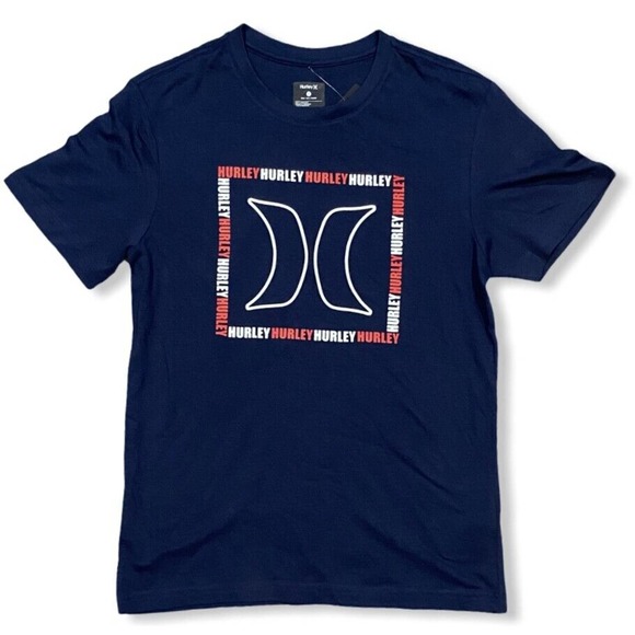 Hurley Men's Box Logo Graphic Tee T-Shirt in Navy - Picture 1 of 1
